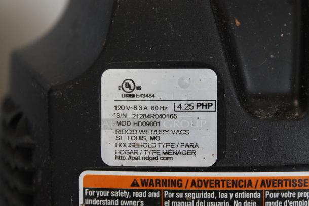 Rigid HD09001 Orange and Black Poly Wet Dry Shop Vac Vacuum Cleaner. 120 Volts, 1 Phase. Tested and Working! - Image 5 of 6