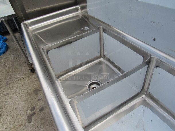 One NEW 3 Compartment Sink With Back Splash, R/L Drain Board. 90X24X44. Sink 18X18X12 - Image 4 of 4