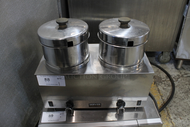 Server TWIN FS-4 Stainless Steel Commercial Countertop 2 Well Food Warmer w/ 2 Bins and 2 Lids. 120 Volts, 1 Phase. Tested and Working! - Image 1 of 5