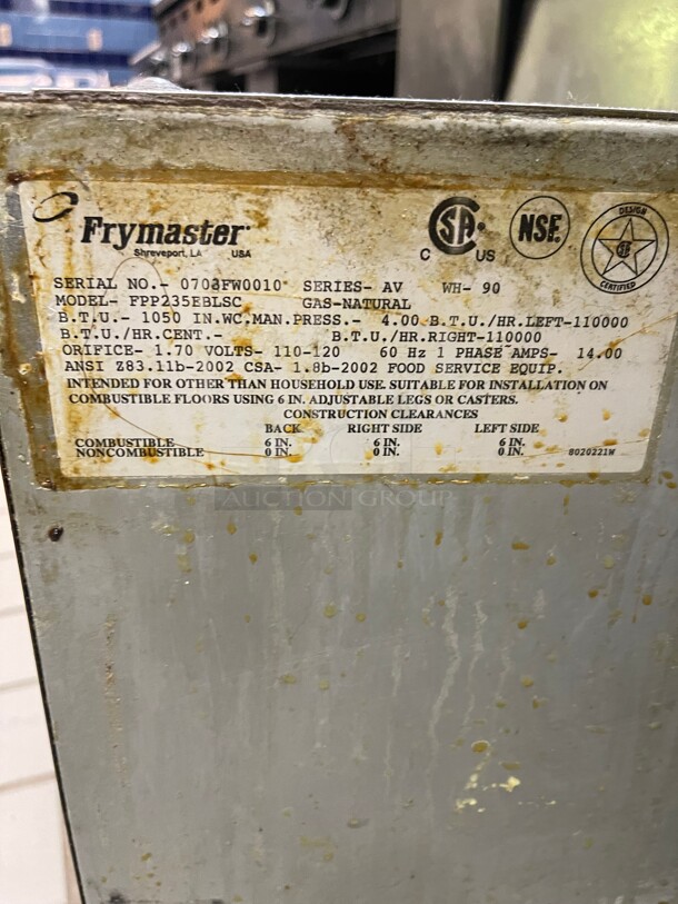 Frymaster FPP235 Gas Fryer - (2) 35 lb Vats, Double Floor Model, With Automatic Filtration System Natural Gas NSF Tested and Working! 31x34x37 - Image 6 of 10