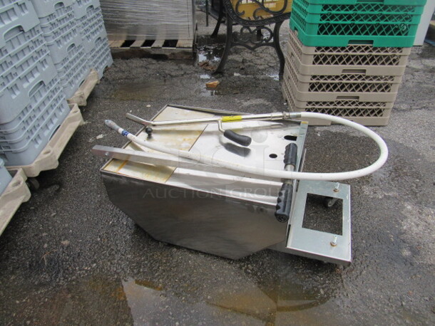 One Stainless Steel Grease Transport With Hose On Casters. 23X30X12