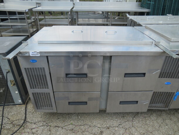 One Randell 4 Drawer Refrigerated Prep Table On Casters. Model# 9030K-7. 115 Volt. 48X33X34.5