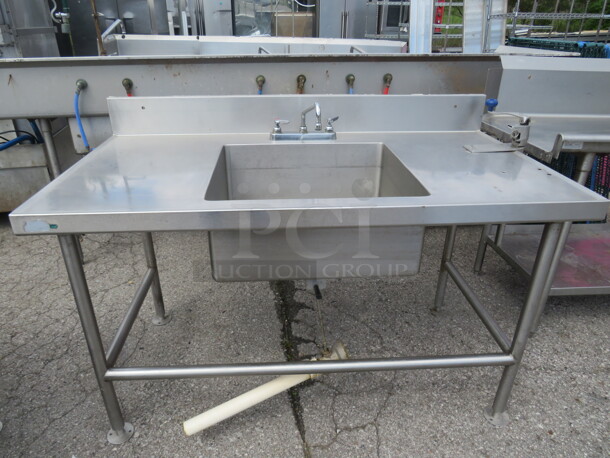 One Stainless Steel 1 Compartment Sink With Faucet R/L Drain Board, Back Splash And 10lb Can Opener. 60X32X40 - Image 1 of 1