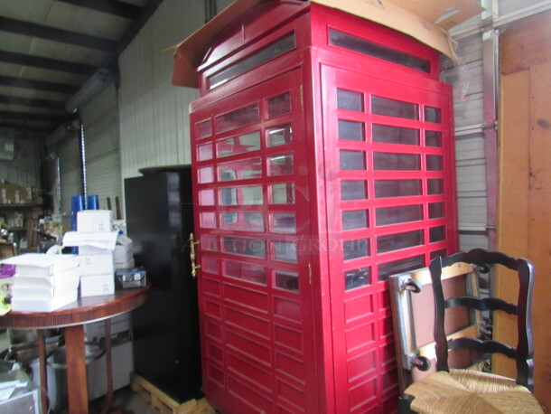 One AWESOME English Phone Booth/Bar, With 1 Shelf And Overhead Stem Glass Racks. 47X48X94.5 - Image 5 of 5