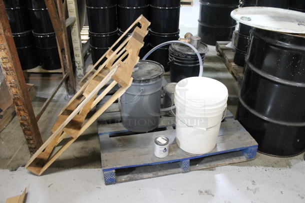 ALL ONE MONEY! PALLET LOT of Various Buckets and Extra Pallet. BUYER MUST REMOVE. - Image 1 of 4
