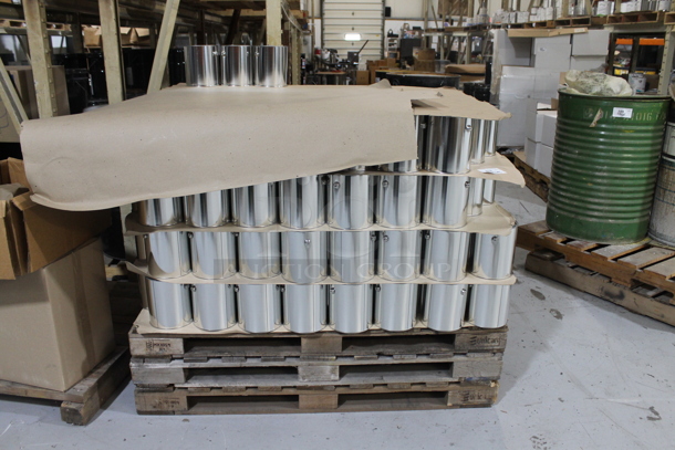 ALL ONE MONEY! PALLET LOT of Metal Cans w/ 2 Extra Pallets. BUYER MUST REMOVE. - Image 1 of 4