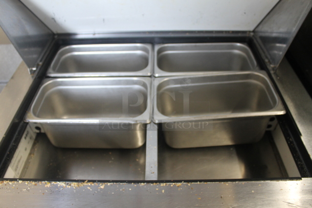 2013 True TFP-32-12M-D-2 Stainless Steel Commercial Sandwich Salad Prep Table Bain Marie Mega Top w/ 2 Drawers and Drop In Bins on Commercial Casters. 115 Volts, 1 Phase. Tested and Powers On But Does Not Get Cold - Image 4 of 7