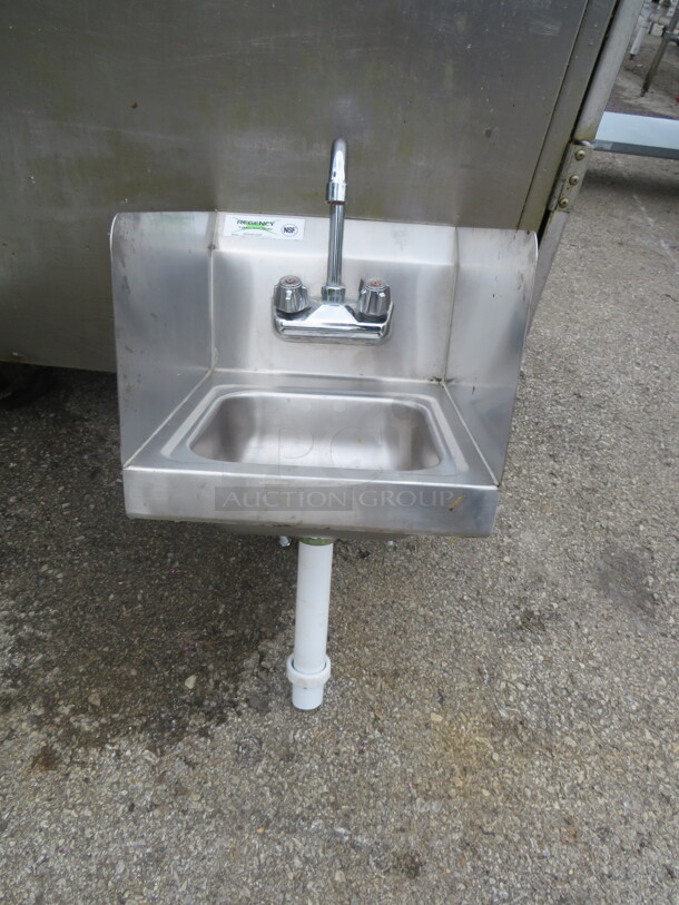One Stainless Steel Hand Sink With R/L And Back Splash And Faucet. 12X6X22