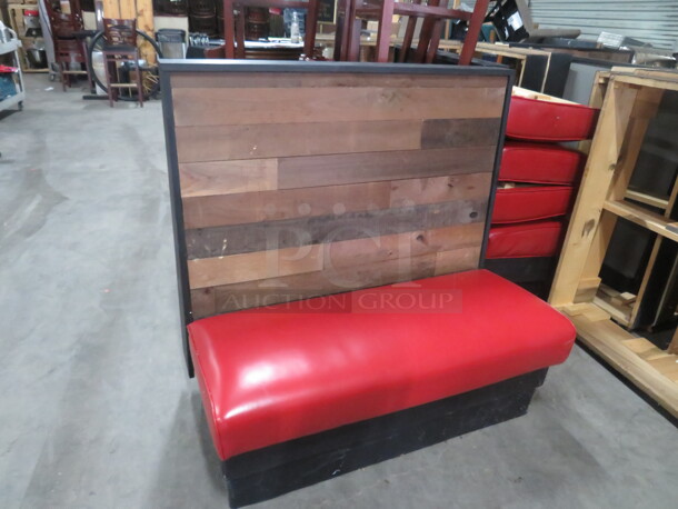 One Wooden Single Sided Booth With A Red Cushioned Seat. 47X26X45.5
