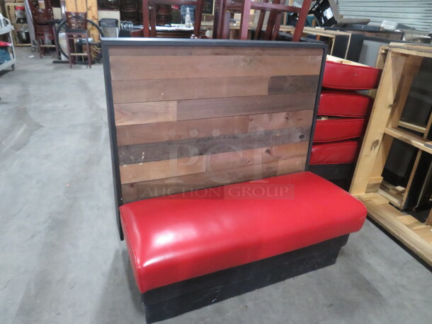 One Wooden Single Sided Booth With A Red Cushioned Seat. 47X26X45.5 - Image 1 of 3