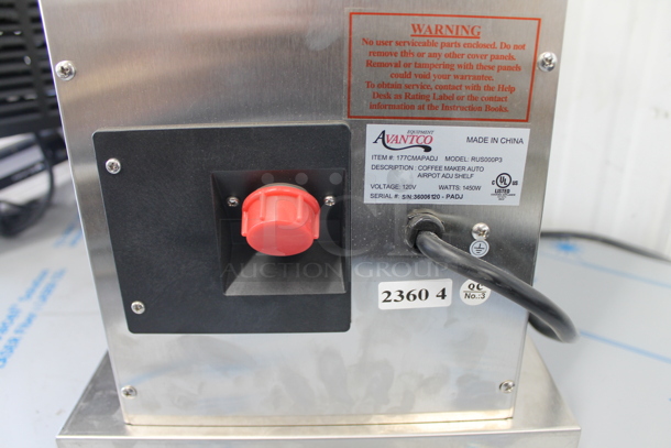 BRAND NEW SCRATCH AND DENT! Avantco 177CMAPADJ Stainless Steel Commercial Coffee Machine. 120 Volts, 1 Phase.   - Image 4 of 5
