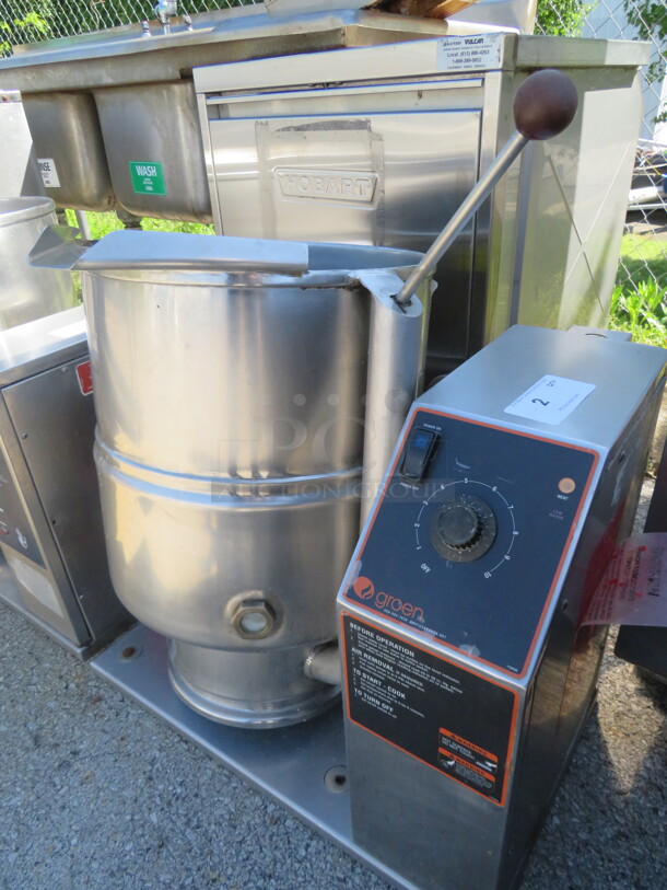 One Groen Table Top 10 Gallon Steam Kettle. Model# TDB40C. 208 Volt. 1 Phase. 28X22X29. Working When Removed! $19,290.00 - Image 2 of 2