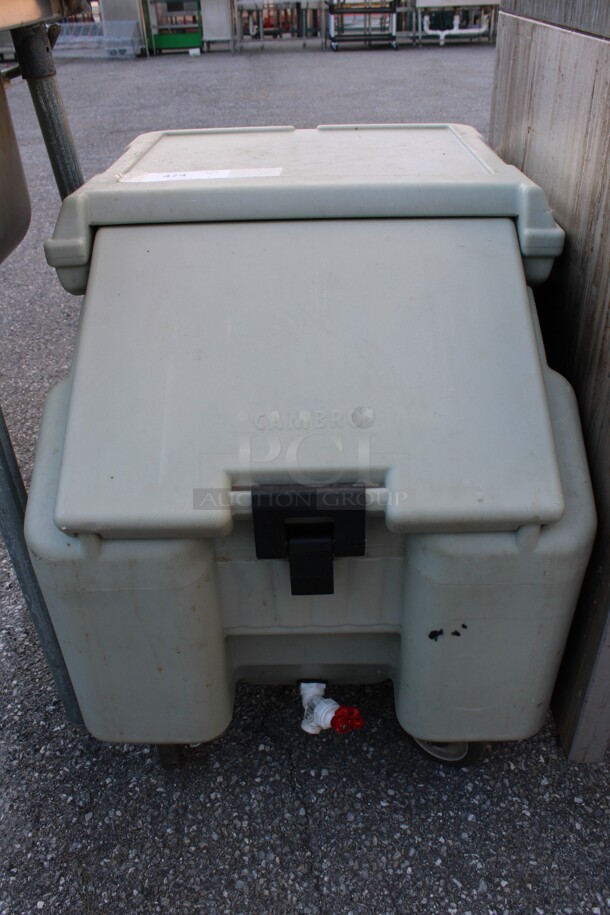 Cambro Gray Green Poly Insulated Portable Ice Bin on Commercial Casters. 22x30x29