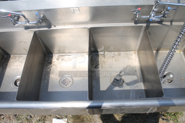 John Boos 4B182442D18 Commercial Stainless Steel 3 Bay Sink With Left And Right Drainboards, Low Lead Faucets And Pre-Rinse Faucet  - Image 5 of 11