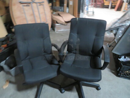 Office Chair On Casters. One Has A Rip, One Has A Caster Messed Up. 2XBID