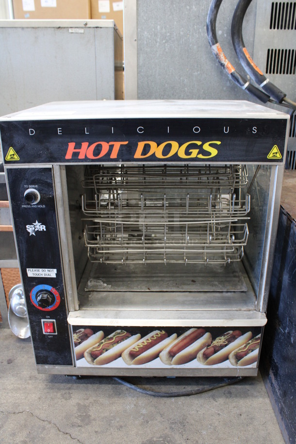 Star Metal Commercial Countertop Electric Powered Rotisserie Hot Dog Oven w/ Bun Warming Drawer. 19.5x14.5x24.5. Tested and Working!