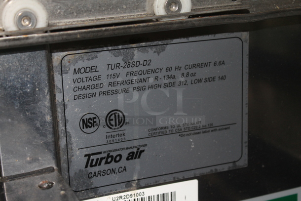 Turbo Air TUR-28SD-D2 Stainless Steel Commercial 2 Drawer Undercounter Cooler on Commercial Casters. 115 Volts, 1 Phase. Tested and Working! - Image 6 of 7