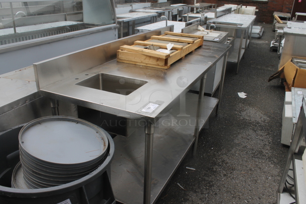 BRAND NEW SCRATCH AND DENT! Stainless Steel Commercial Tablet w/ Sink Basin, Back Splash and Under Shelf. Does Not Include Contents. Bay 11x15x11 - Image 2 of 4