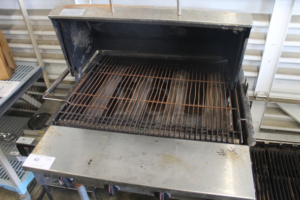 MagiCater Stainless Steel Commercial Floor Style Propane Gas Powered Charbroiler Grill w/ Rolling Lid on Commercial Casters.  - Image 3 of 5