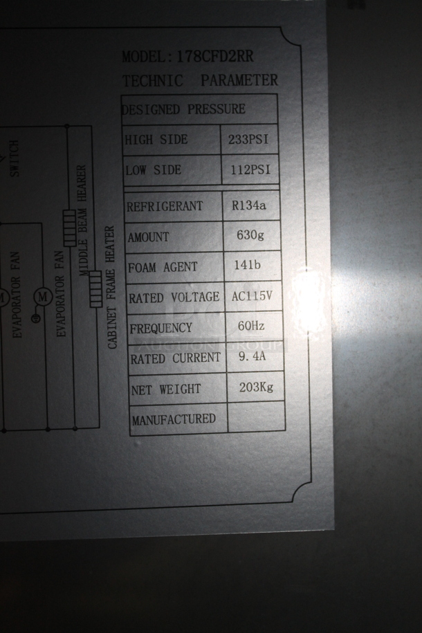 Avantco 178CFD2RR Stainless Steel Commercial 2 Door Reach In Cooler w/ Poly Coated Racks on Commercial Casters. 115 Volts, 1 Phase. Tested and Working! - Image 7 of 7