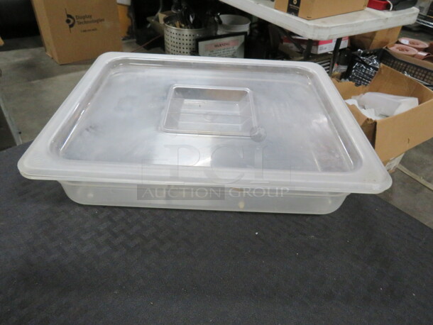One 1/2 Size 2.5 Inch Deep Food Storage Container With Lid.