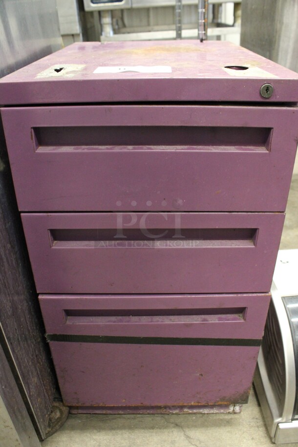 Purple Metal 3 Drawer Filing Cabinet. 15x21.5x28