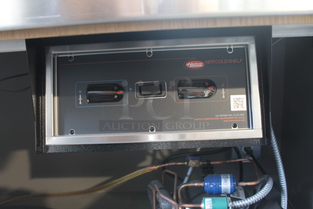 BRAND NEW! Hatco M7JP-0029-IAA-072 Commercial Electric Hot And Cold Serving Station With Sneeze Guard With 4 Glass Panes, Steel Countertop And 4 Door Wood Style Finish Cabinets. 115V, 1 Phase. Tested and Working!
 - Image 4 of 5