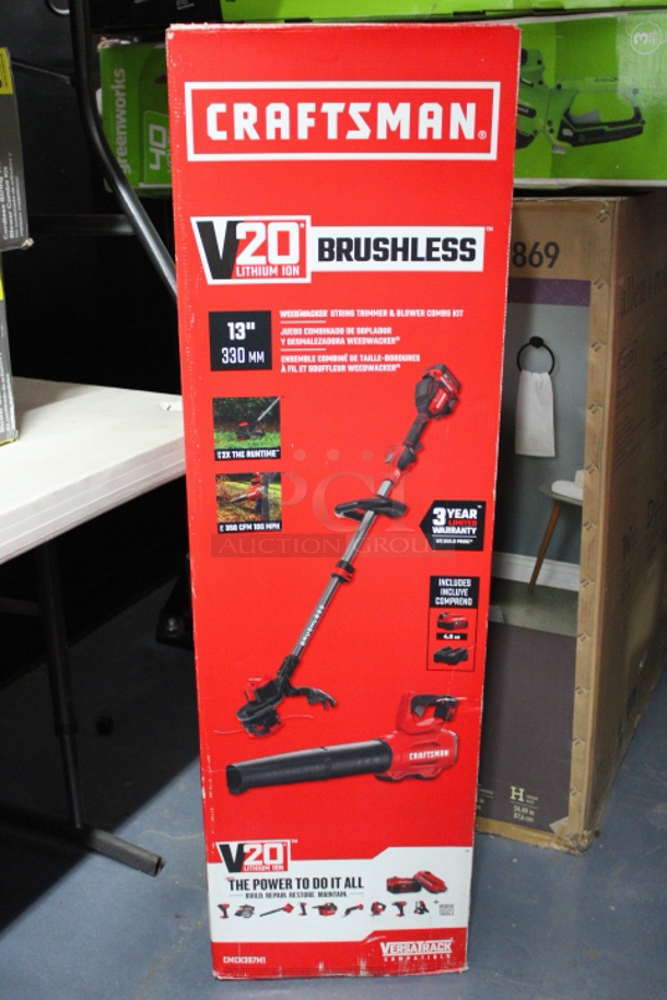 Craftsman VersaTrack V20 Brushless 13" String Trimmer & Blower Combo Kit. Includes Battery & Charger - Image 1 of 1