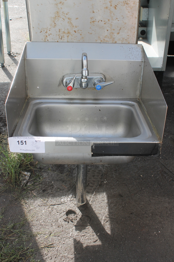 Stainless Steel Commercial Single Bay Wall Mount Sink w/ Side Splash Guards, Faucet and Handles. - Image 2 of 3