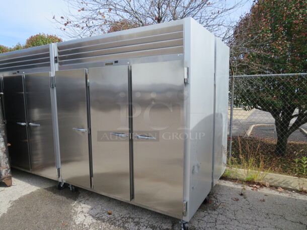 One Stainless Steel Traulsen 3 Door Refrigerator on Casters. 115 Volt. Model# G30011. 77X35X83.5. $9175.68
