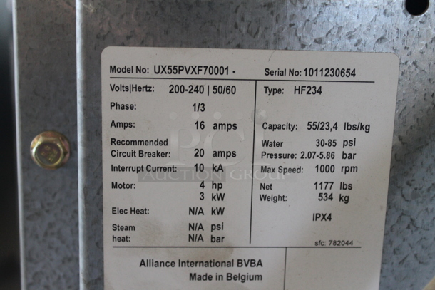 Alliance UX55PVXF70001 Stainless Steel Commercial Floor Style Front Load Washer. 200-240 Volts, 1/3 Phase. - Image 5 of 5