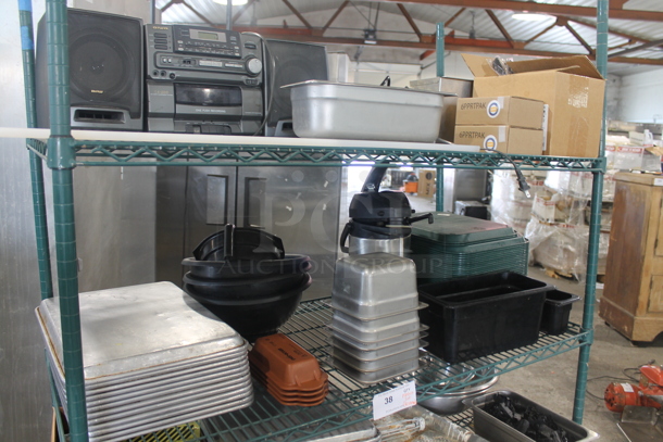 ALL ONE MONEY! Metro Lot of Various Items Including Metal Half Size Baking Pans, Stainless Steel Drop In Bins, Poly Trays. Does Not Include Shelving Unit. - Image 2 of 11