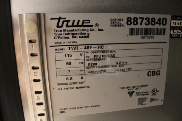 2016 True TWT-48f-HC Commercial Stainless Steel 2-Door Worktop Freezer. 115V, 1 Phase. Tested And Does Not Power On - Image 6 of 6