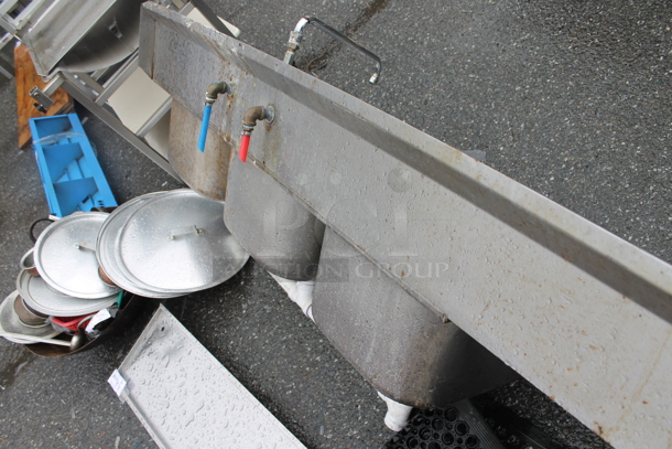 Stainless Steel Commercial 3 Bay Sink w/ Left Side Drain Board, Faucet and Handles. No Legs. Bays 16x19x10. Drain Board 18x21 - Image 4 of 4