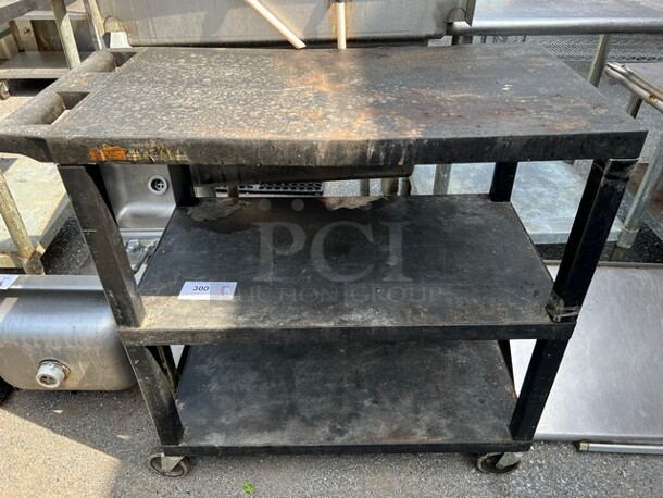 Black Poly 3 Tier Cart on Commercial Casters. 35x18x35