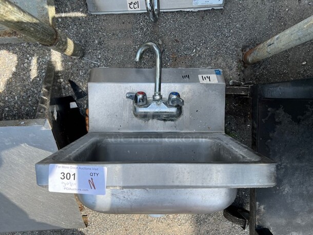 Stainless Steel Single Bay Wall Mount Sink w/ Faucet and Handles. 17x16x22 - Image 2 of 5