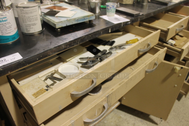 Tan Metal Counter w/ Viscometer, Doors, Drawers and Contents. BUYER MUST REMOVE. - Image 6 of 9