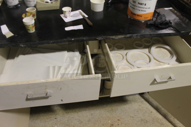 White Counter w/ Black Countertop, Doors, Drawers and Contents. BUYER MUST REMOVE. - Image 9 of 9