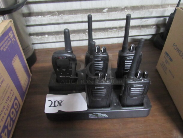 One Lot Of 5 Walkie Talkies With Charging Station. $SC-1000.