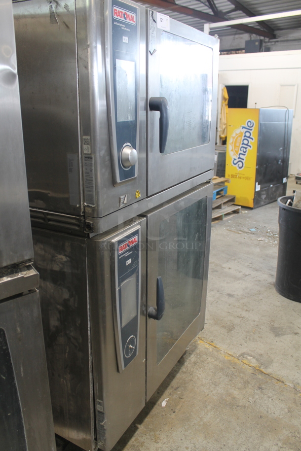 2013 Rational SCC WE 62 / SCC WE 102 Self Cooking Center Commercial Stainless Steel Electric Double Deck Combi Oven With Steel Pan Racks On Commercial Casters. 480V, 3 Phase. 2 Times Your Bid!  - Image 2 of 9