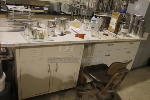 White Counter w/ Doors, Drawers and Contents. BUYER MUST REMOVE.