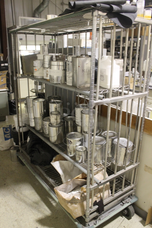 Metal 4 Tier Shelving Unit w/ Contents Including Liquid Propoly Clear. BUYER MUST REMOVE. - Image 1 of 6