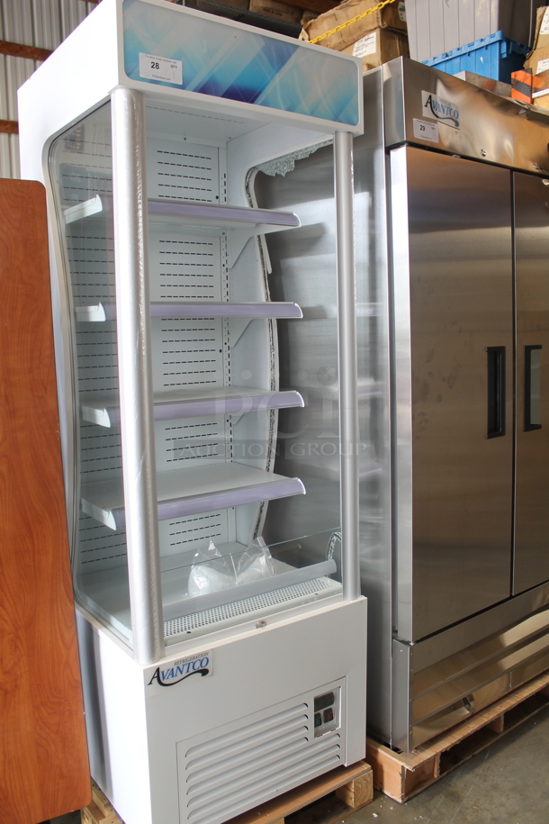 BRAND NEW SCRATCH AND DENT! Avantco 189WVAC28HC Metal Commercial Reach In Grab N Go Merchandiser w/ 4 Metal Shelves. See Pictures for Broken Glass Pane. 110-120 Volts, 1 Phase. Tested and Working! - Image 1 of 11