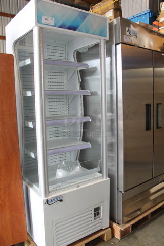 BRAND NEW SCRATCH AND DENT! Avantco 189WVAC28HC Metal Commercial Reach In Grab N Go Merchandiser w/ 4 Metal Shelves. See Pictures for Broken Glass Pane. 110-120 Volts, 1 Phase. Tested and Working!