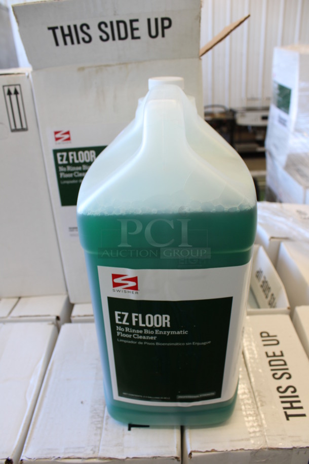 PALLET LOT of 50 Swisher EZ Floor No Rinse Bio Enzymatic Floor Cleaner Jugs. 9x7x15. 50 Times Your Bid!