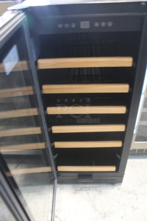BRAND NEW SCRATCH AND DENT! Avanti WC3015S3S Wine Chiller With Glass Door Trimmed in Stainless Steel With Wood Front Pull Out Racks, Black.  115V. Tested and Working! - Image 4 of 6
