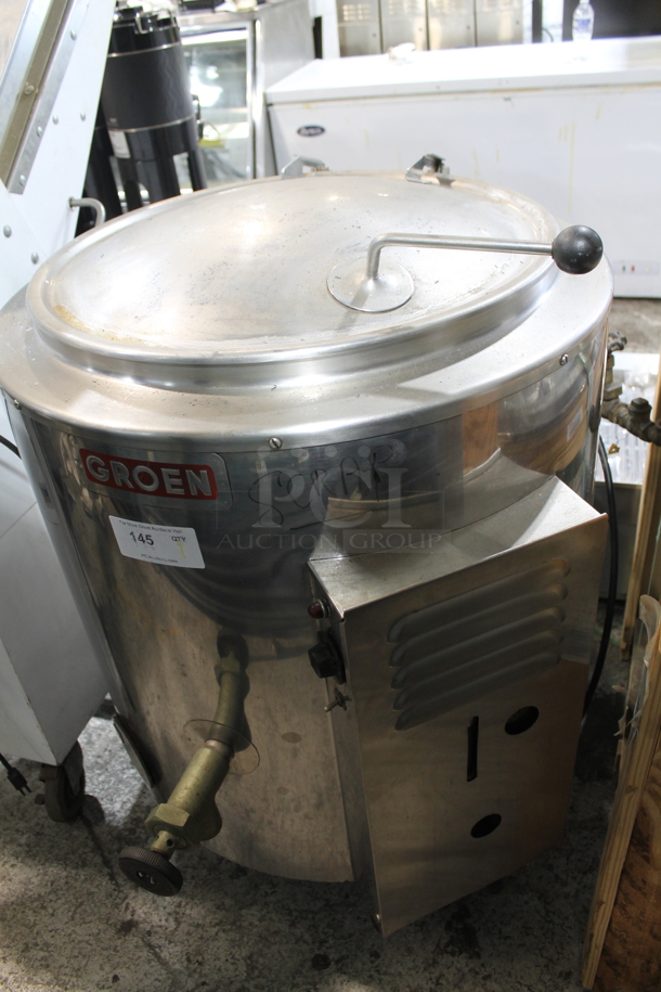 Groen AH 30 Stainless Steel Commercial Floor Style Natural Gas Powered 30 Gallon Steam Kettle. 