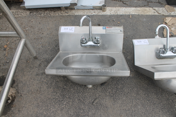 Eagle Stainless Steel Single Bay Wall Mount Sink w/ Faucet and Handles. 