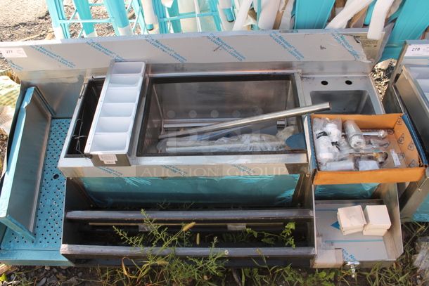 BRAND NEW SCRATCH AND DENT! Stainless Steel Commercial Bar Station w/ Sink, Ice Bin, Drain Board and Double Speedwell. No Legs. - Image 3 of 4