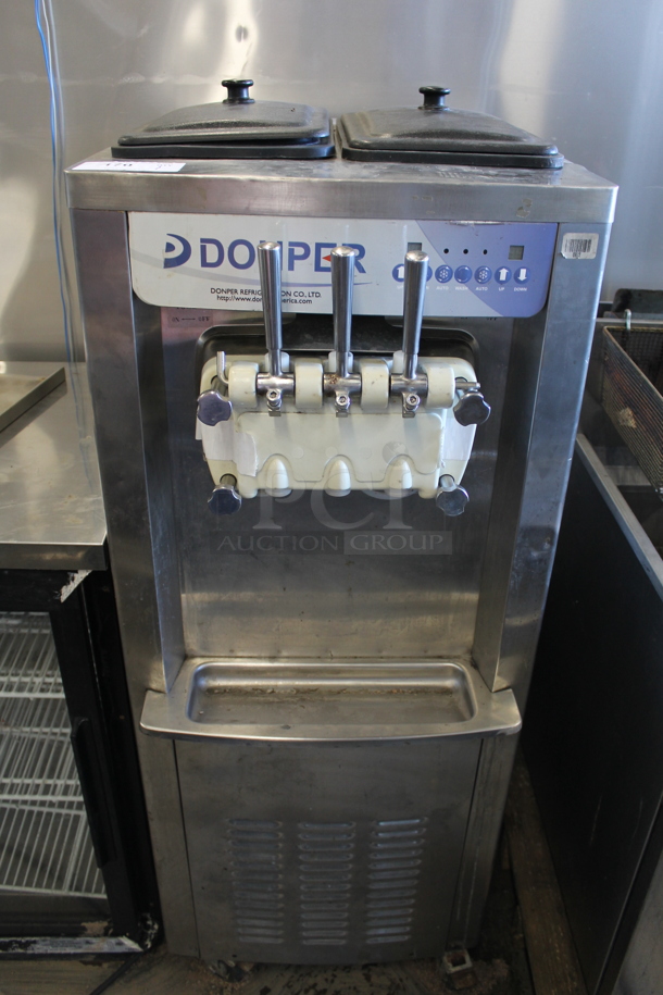 Donper Stainless Steel Commercial Floor Style Air Cooled 2 Flavor w/ Twist Soft Serve Ice Cream Machine on Commercial Casters. 208-250 Volts, 1 Phase. - Image 1 of 6
